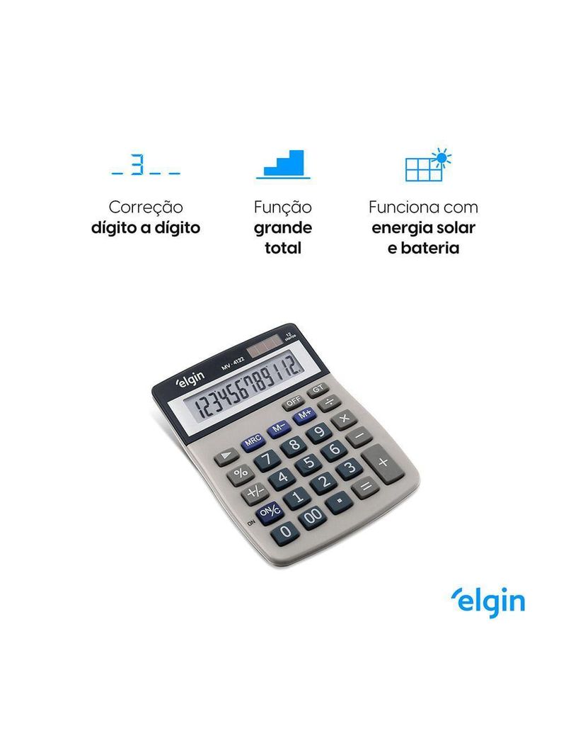 Calculadora De Mesa 4122 12 Digitos LCD Funções Avançadas Alimentação Por Bateria Ou Energia Solar