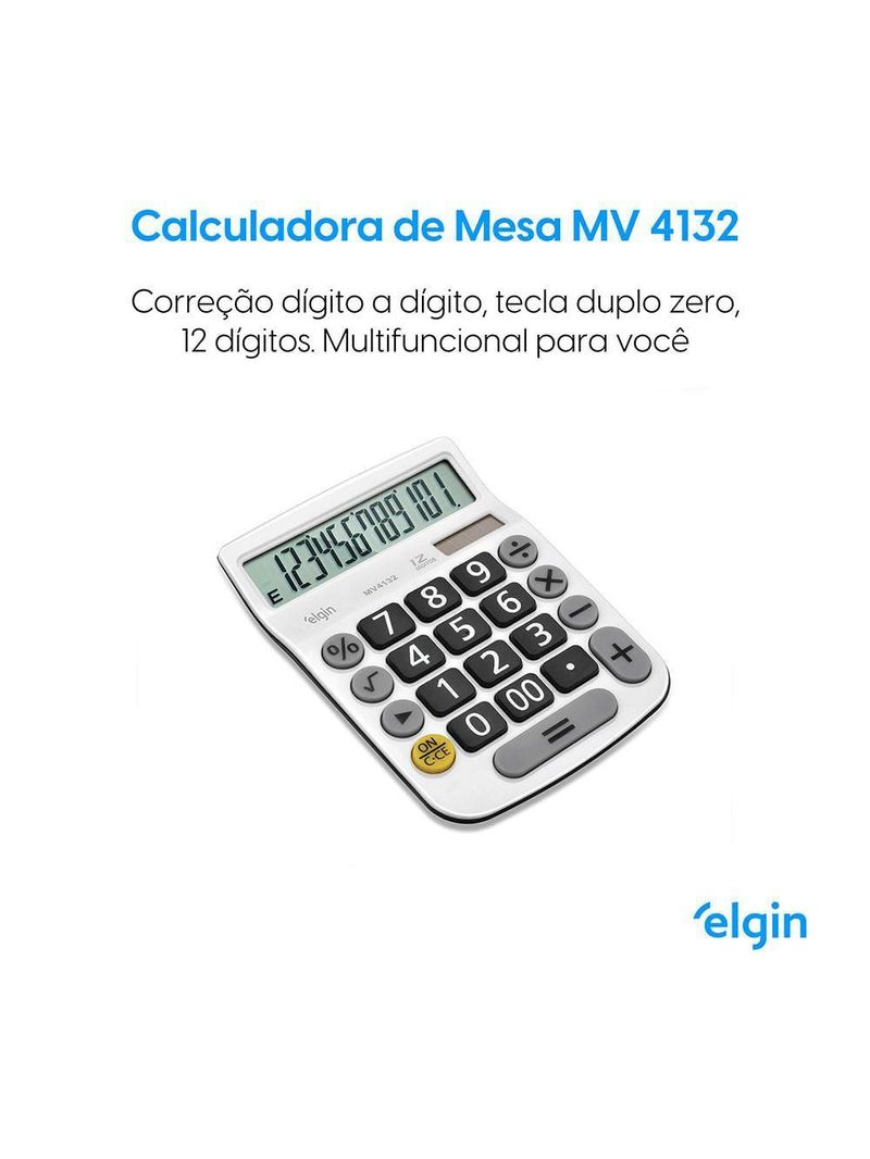 Calculadora De Mesa 4132 Branca 12 Dígitos Função Raíz Quadrada Porcentagem Correção