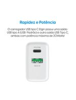 Carregador De Tomada 20W 2 Saídas Tipo C