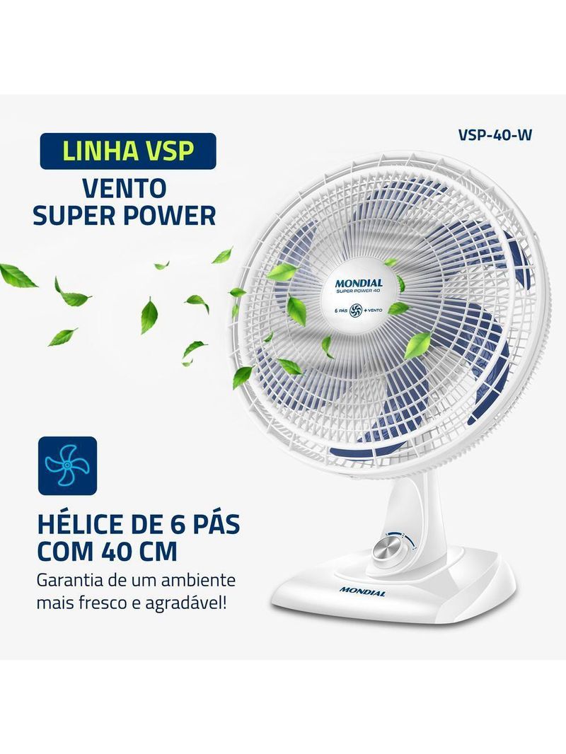 Ventilador De Mesa Mondial Super Power 6 Pás 140W 40cm Branco E Azul VSP-40-W 110V