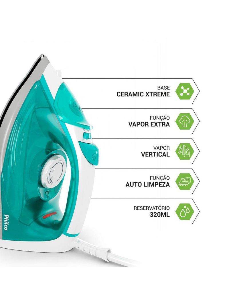 Ferro de Passar a Vapor Philco 320ml Base Cerâmica PFV71 110V