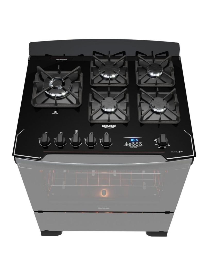 Fogão 5 Bocas Dako Diplomata Glass Grill Style Timer Bivolt