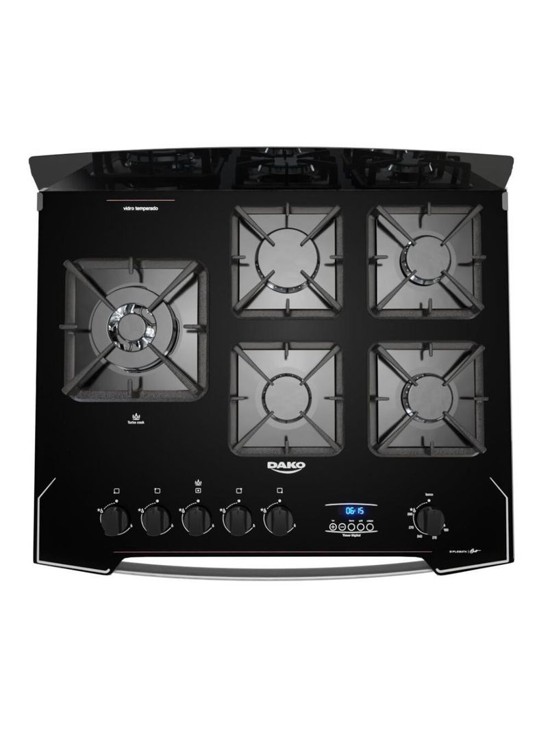 Fogão 5 Bocas Dako Diplomata Glass Grill Style Timer Bivolt