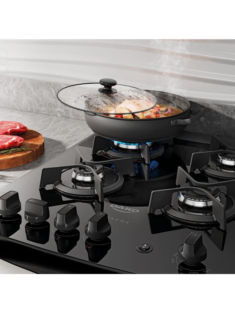 Fogão 4 Bocas De Embutir Dako Supreme Mesa De Vidro Preto Bivolt