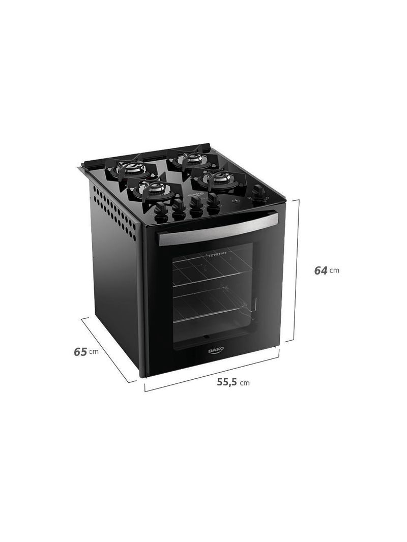 Fogão 4 Bocas De Embutir Dako Supreme Mesa De Vidro Preto Bivolt