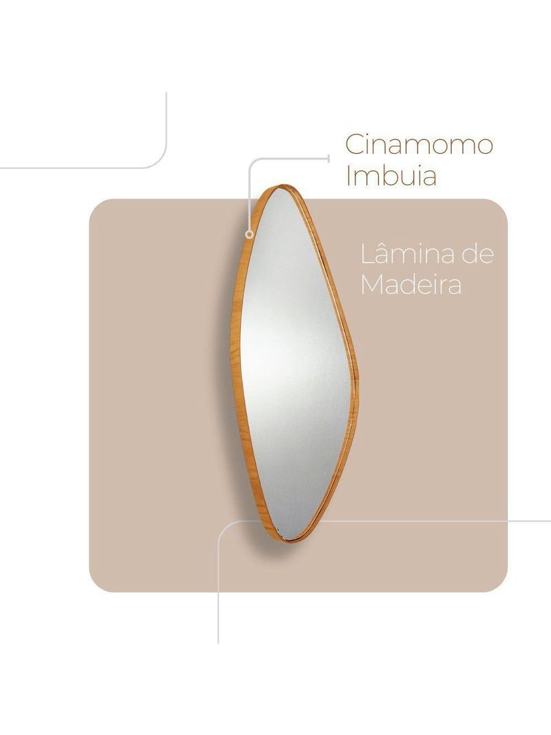 Espelho Decorativo Orgânico Aura 37x91cm Moderna Mobília Cinamomo Imbuia Nat
