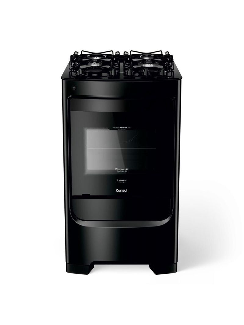 Fogão Consul 4 Bocas com Mesa de Vidro e Grades Individuais Super Estáveis Preto CFO4VBEUNA Bivolt