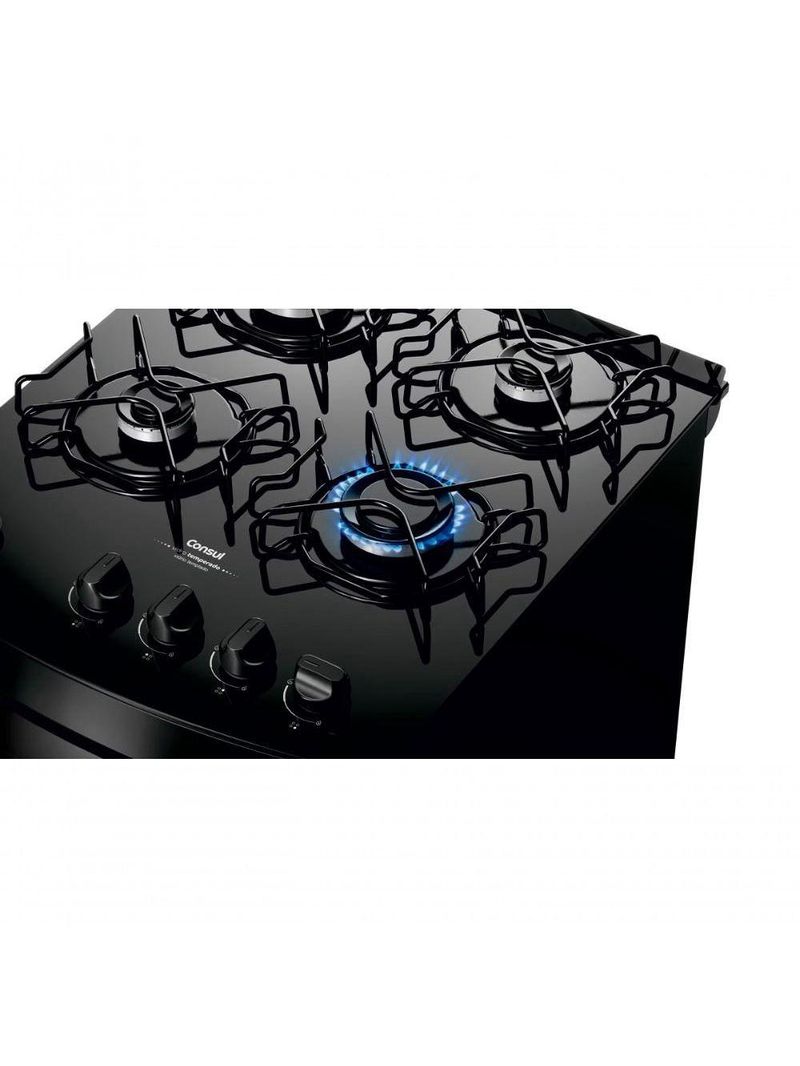 Fogão Consul 4 Bocas com Mesa de Vidro e Grades Individuais Super Estáveis Preto CFO4VBEUNA Bivolt
