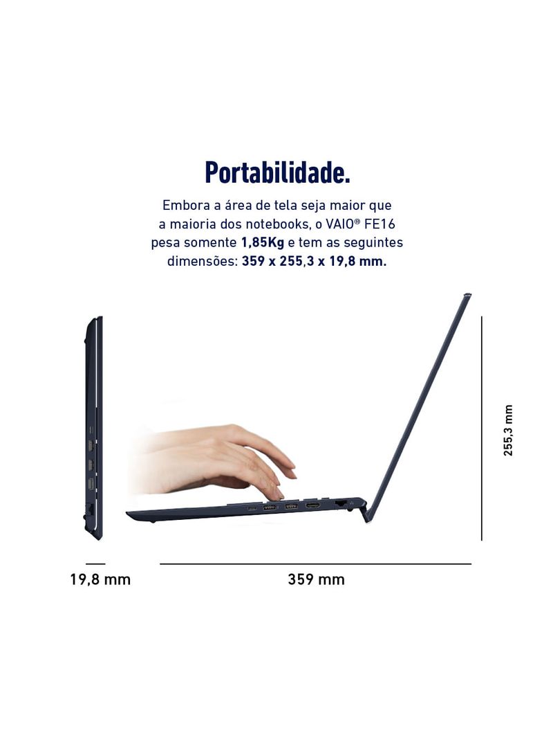 Notebook VAIO FE16 AMD® Ryzen 7-5825U Linux 24GB RAM 512GB SSD 16" IPS WUXGA Antirreflexo - Cinza Grafite