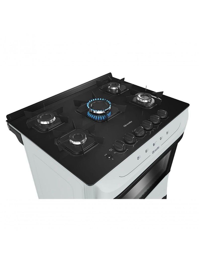 Fogão Mueller 5 Bocas Mesa De Vidro Branco MFV5BB Bivolt