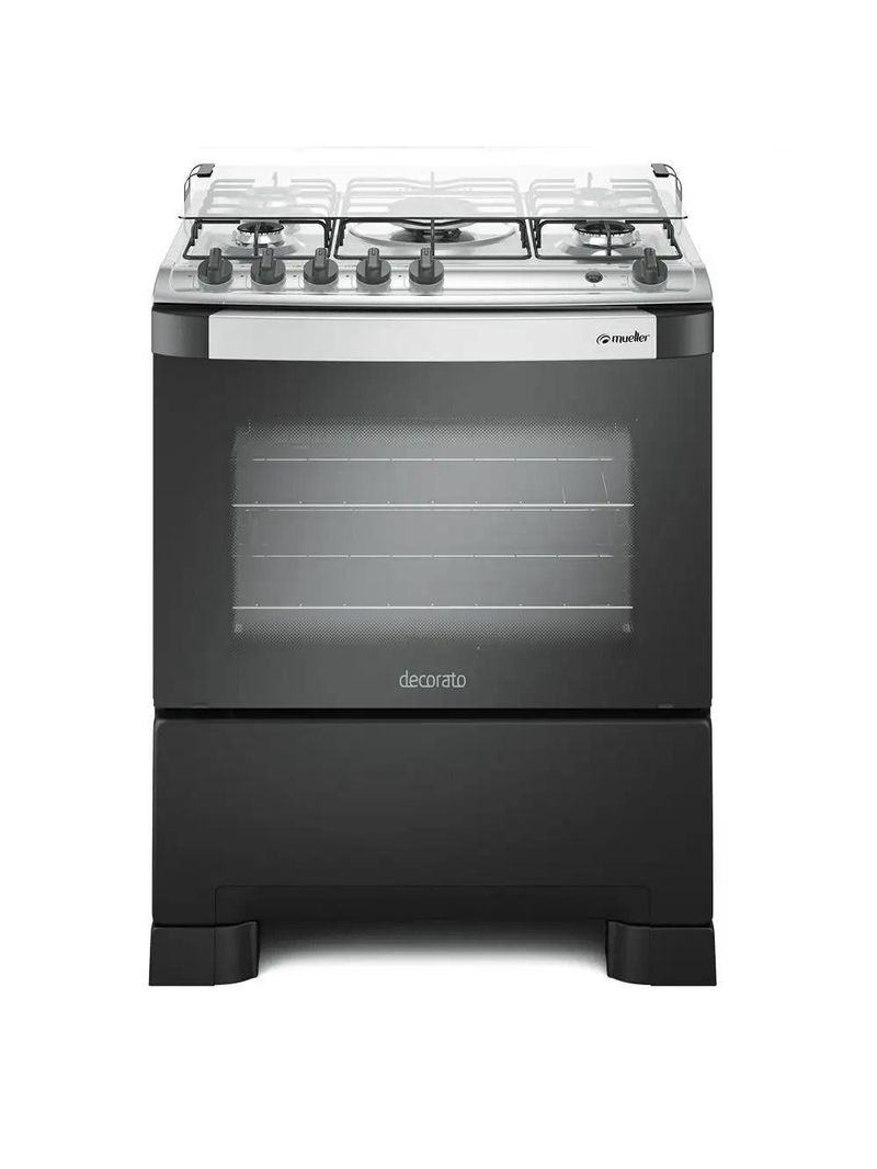 Fogão Mueller 5 Bocas Decorato Tripla Chama Preto Bivolt