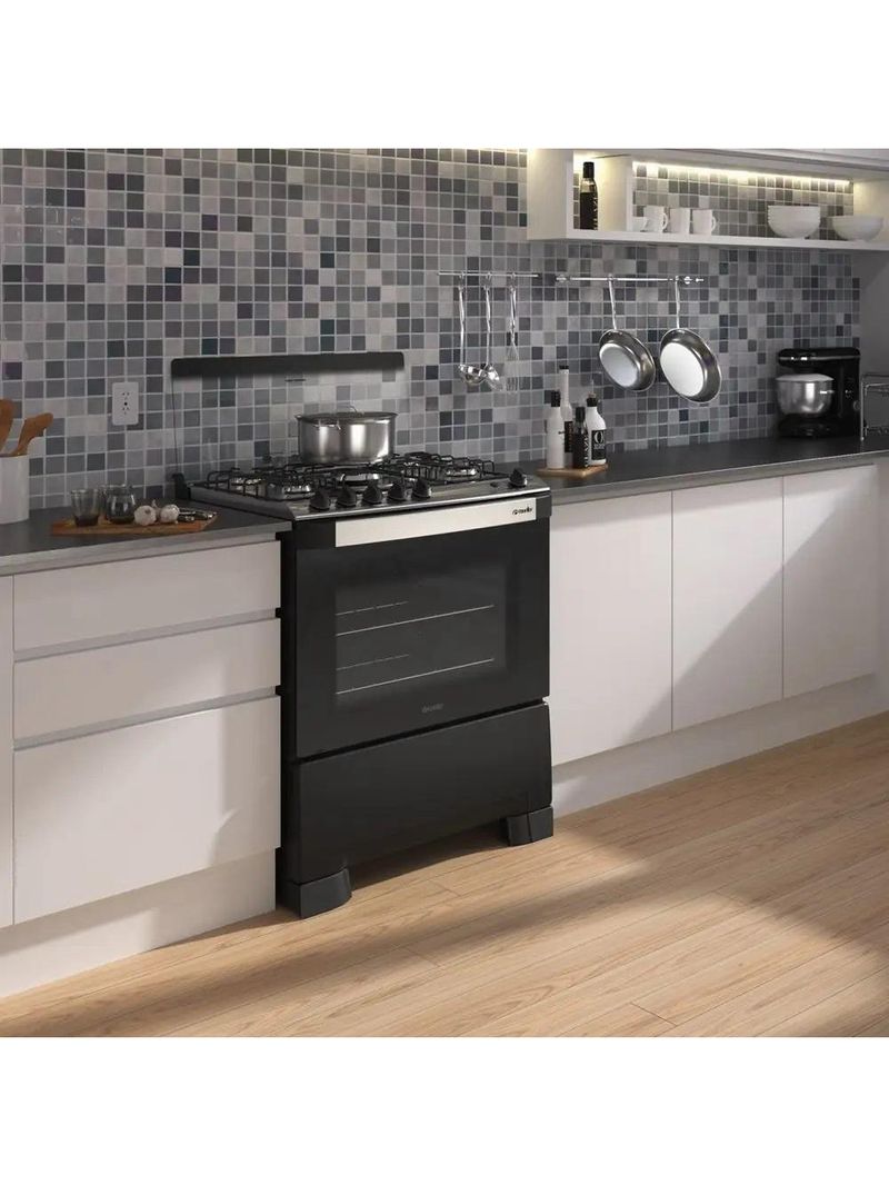 Fogão Mueller 5 Bocas Decorato Tripla Chama Preto Bivolt