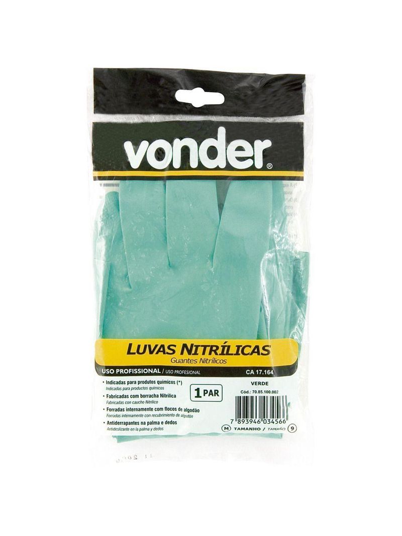 Luva Nitrílica M Verde Com Forro Ca 17164 Vonder