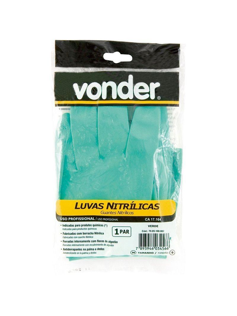 Luva Nitrílica G Verde Com Forro Ca17164 Vonder