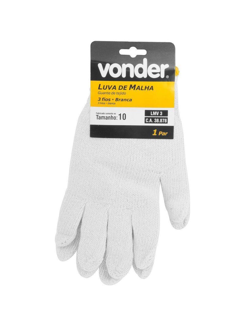 Luva De Malha 3 Fios Lmv 3 Branca Encartelada Vonder