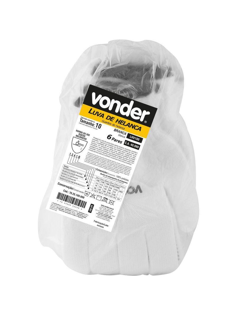 Luva De Helanca Branca Com 06 Pares Vonder