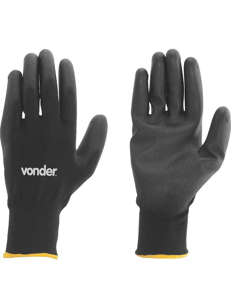 Luva Poliéster Helanca G Preto Palma Pu Ca30909 Vonder