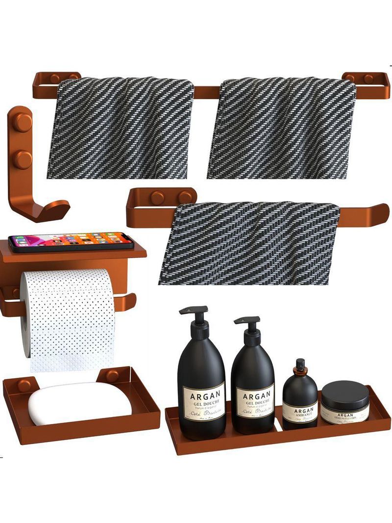 Kit Acessórios Para Banheiro Rose Gold 6 Peças Max