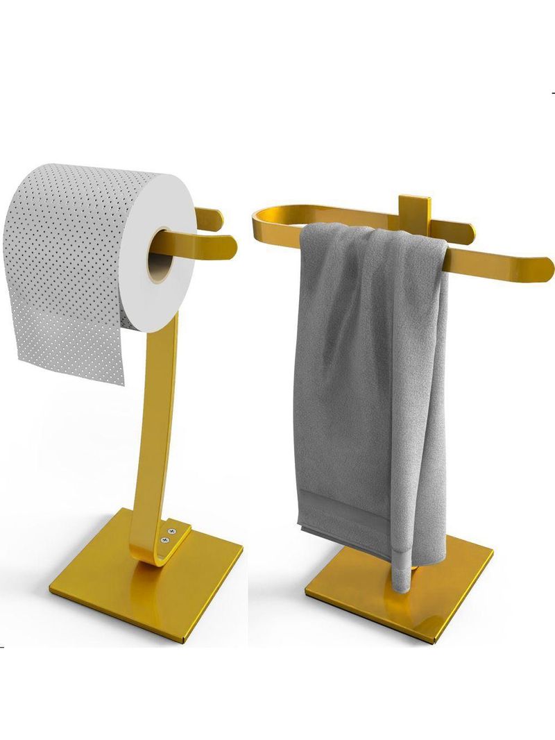 Porta Papel Higiênico De Chão E Toalha Lavabo Dourados