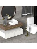 Porta Papel Higiênico De Chão E Toalha Lavabo Dourados