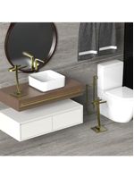 Porta Papel Higiênico De Chão E Toalha Lavabo Dourados