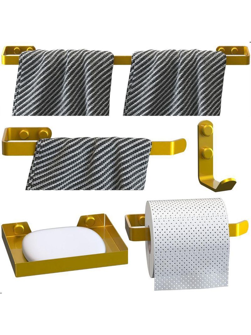 Kit Acessórios Para Banheiro Dourado 5 Peças Plus