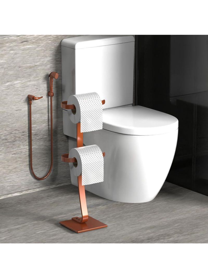 Porta Papel Higiênico De Chão Suporte Papeleira Rose Goldd