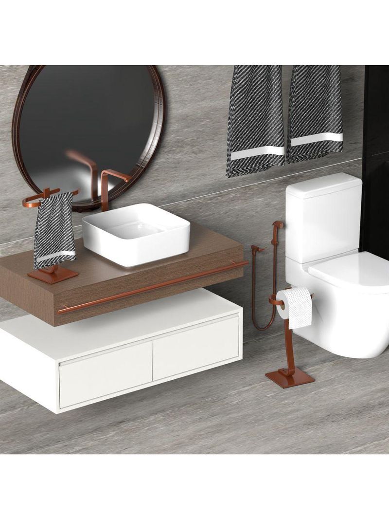 Porta Papel Higiênico De Chão E Toalha Lavabo Rose Golds