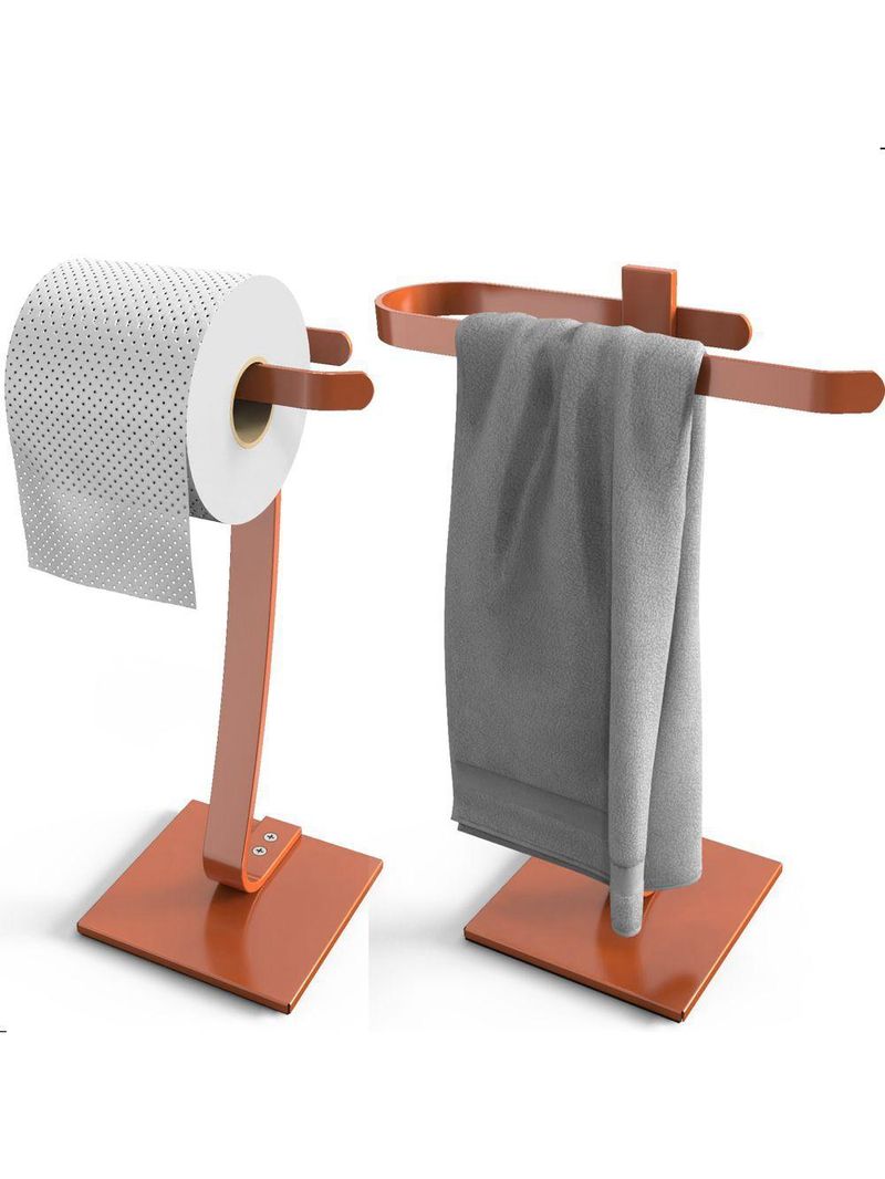 Porta Papel Higiênico De Chão E Toalha Lavabo Rose Golds