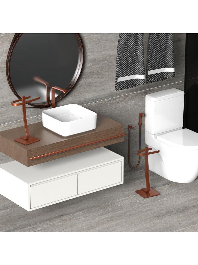 Porta Papel Higiênico De Chão E Toalha Lavabo Rose Golds