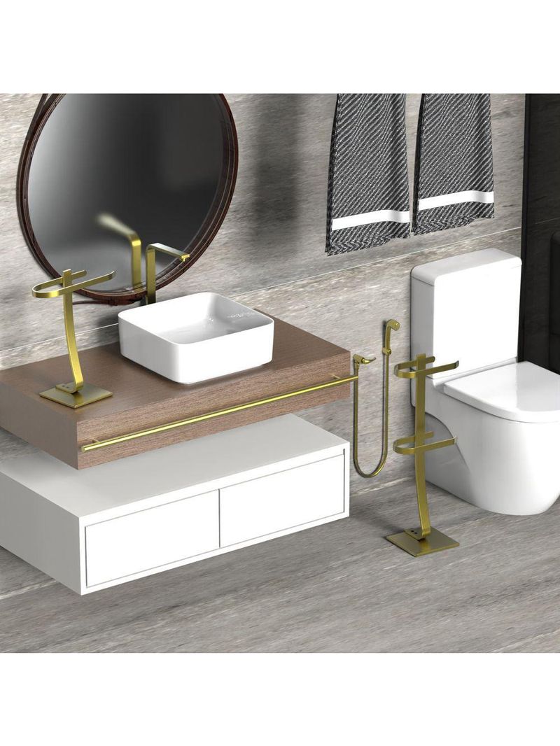 Porta Papel Higiênico De Chão E Toalha Lavabo Douradod