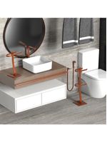 Porta Papel Higiênico De Chão E Toalha Lavabo Rose Goldd