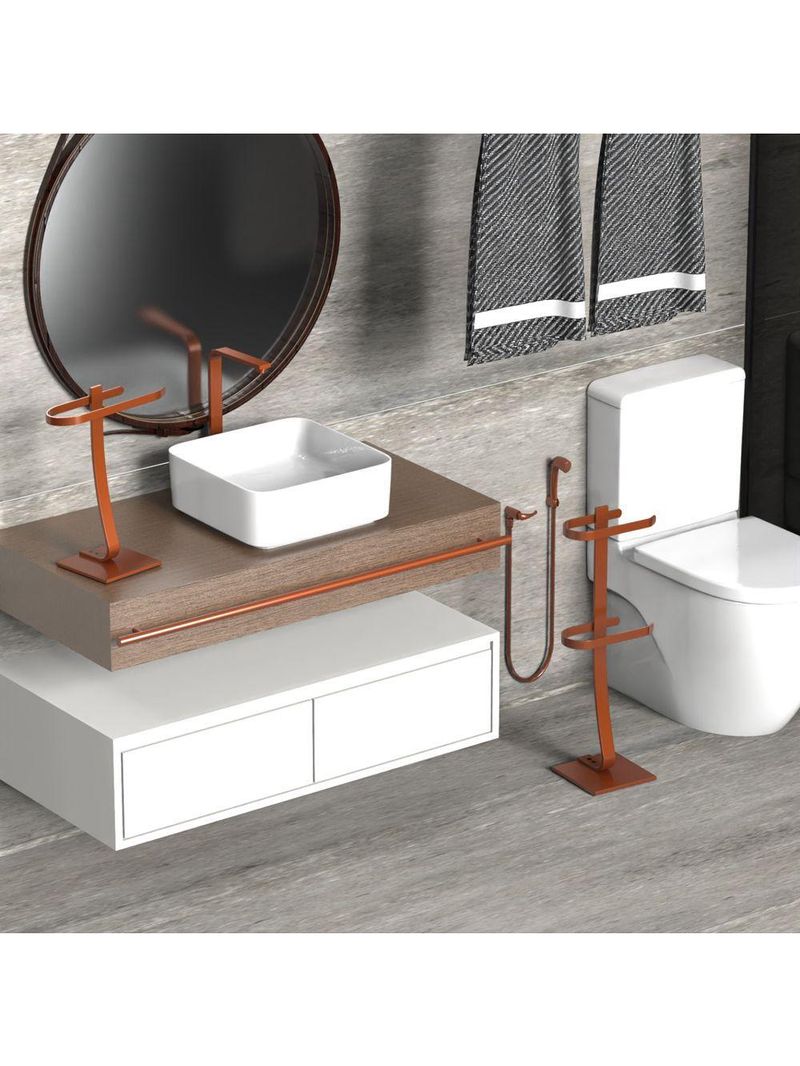 Porta Papel Higiênico De Chão E Toalha Lavabo Rose Goldd