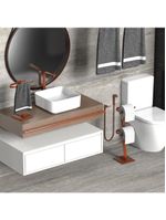 Porta Papel Higiênico De Chão E Toalha Lavabo Rose Goldd