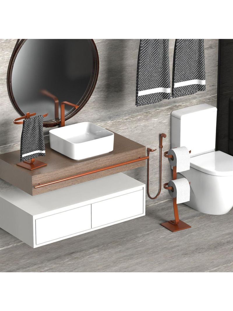 Porta Papel Higiênico De Chão E Toalha Lavabo Rose Goldd