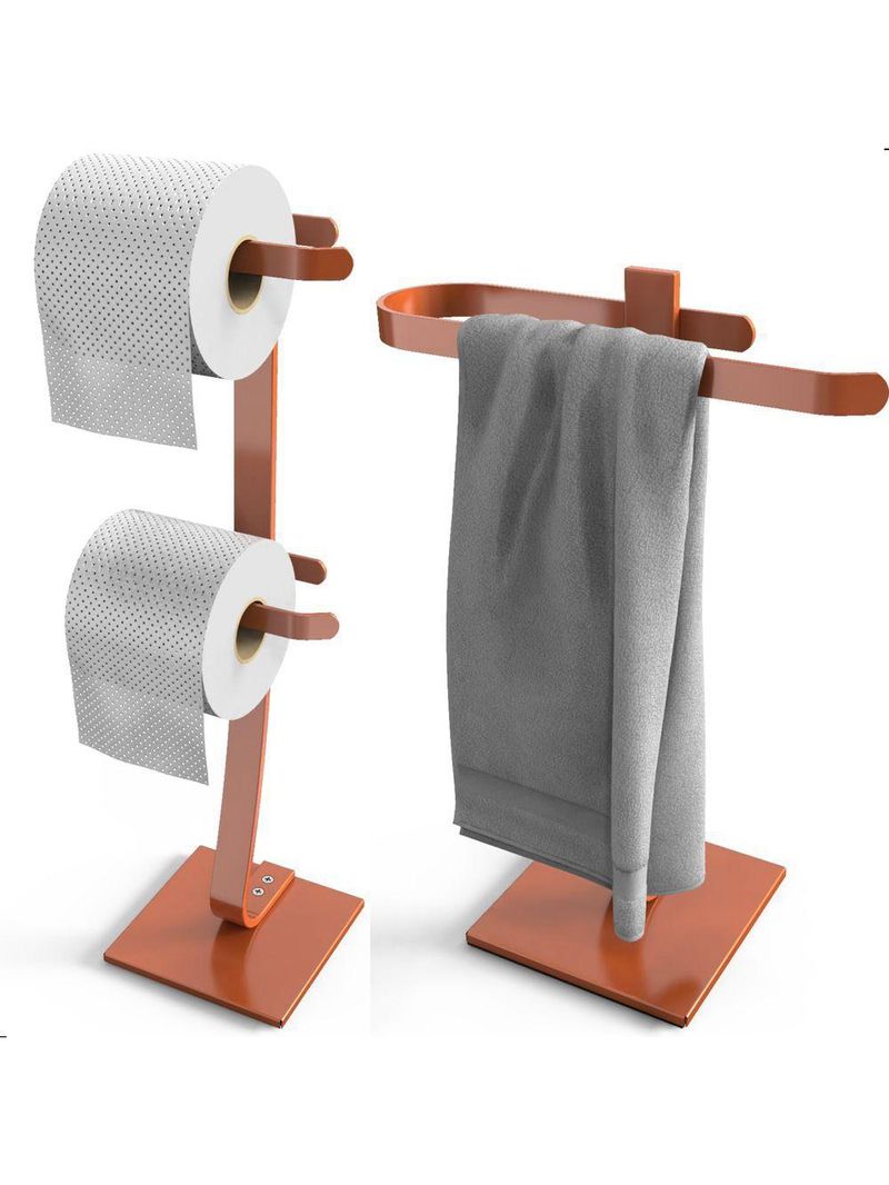 Porta Papel Higiênico De Chão E Toalha Lavabo Rose Goldd