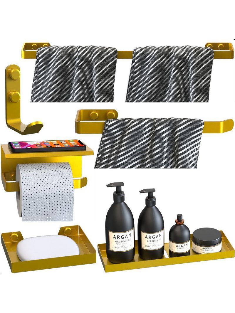 Kit Acessórios Para Banheiro Dourado 6 Peças Max