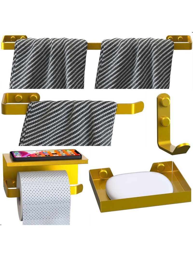 Kit Acessórios Para Banheiro Dourado 5 Peças Max