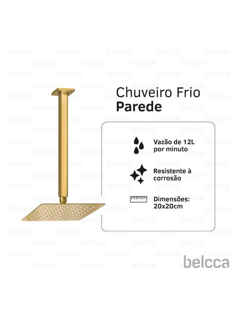 Chuveiro Ducha Slim Quadrado De Teto 20x20cm Dourado Belcca - Cdt01-dr