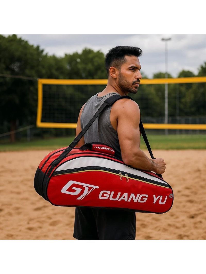 Mochila Raqueteira Tênis Esportiva Multiuso Bolsa Dupla Raquete Beach Badminton Bolsos Alça Profissional Vermelha