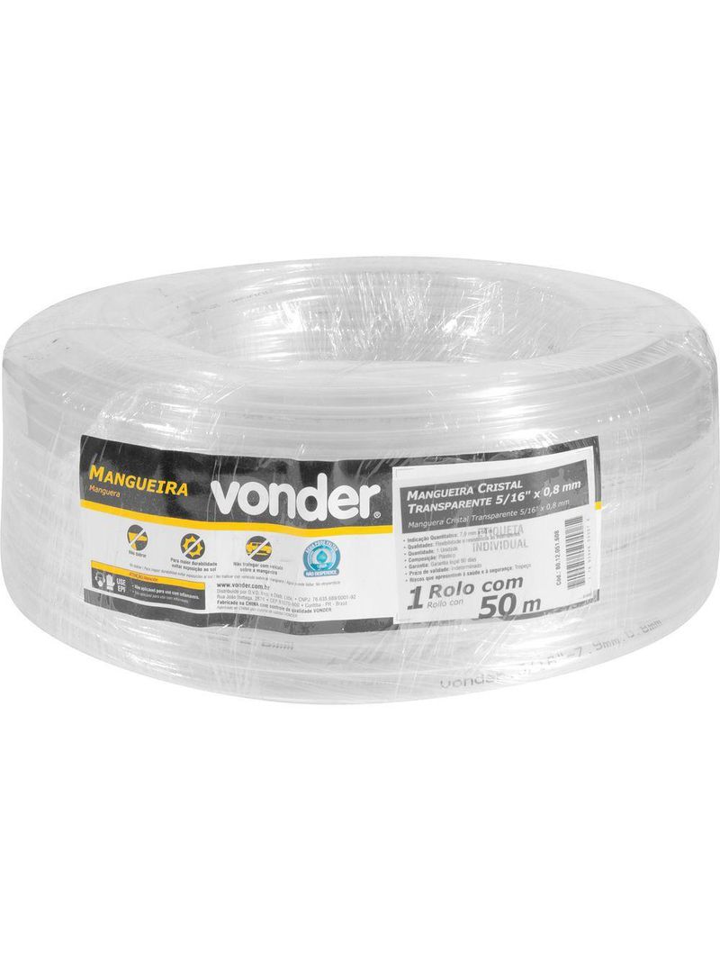Mangueira Cristal Transparente 5-16"x0,8mm Com 50m Vonder