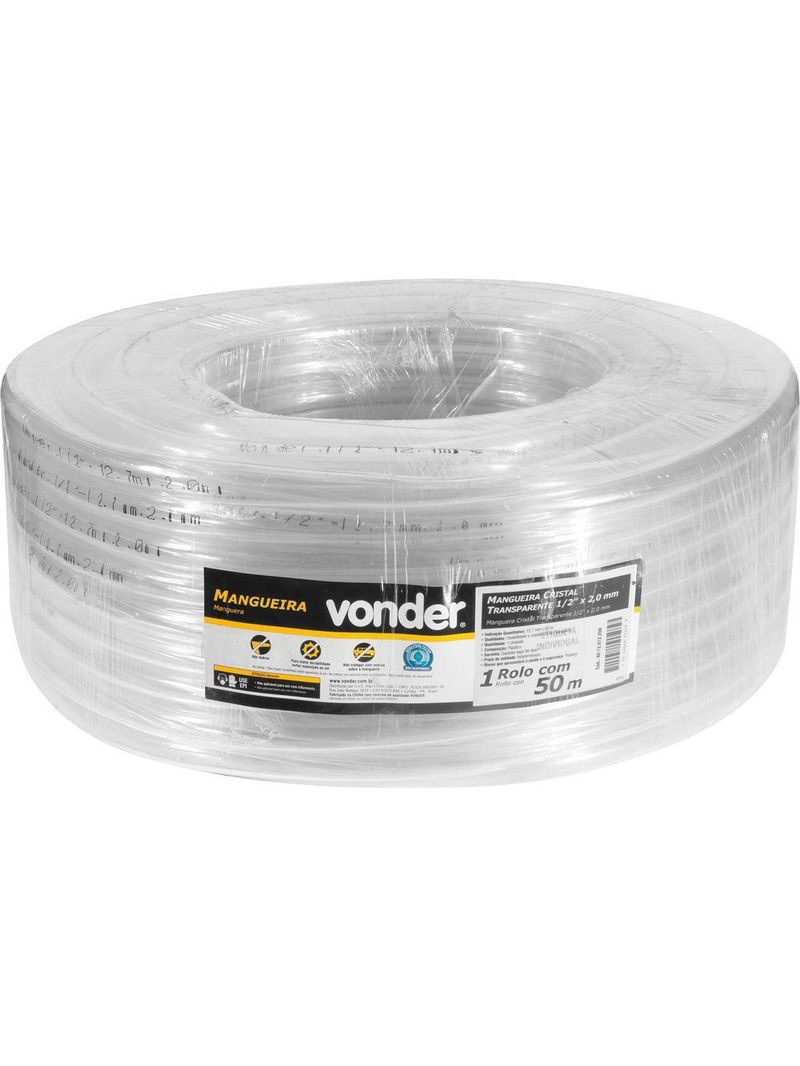 Mangueira Cristal Transparente 1-2x2,0mm Com 50m Vonder