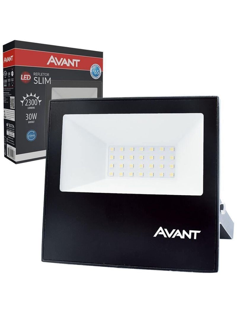 Refletor Led Holofote Avant 30w Luz Branco Frio 6500k 2250 Lúmens Slim30 Resist Chuva Ip65 Bivolt