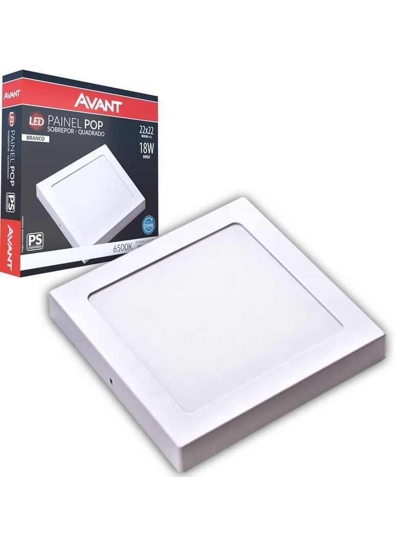 Plafon Painel De Led Avant Pop 18w Branco 6500k 1080 Lúmens Quadrado De Sobrepor 22x22cm Bivolt