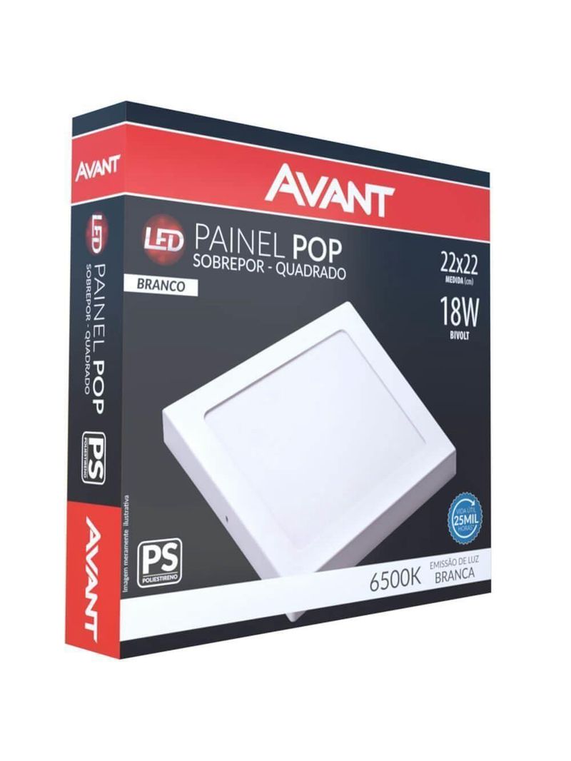 Plafon Painel De Led Avant Pop 18w Branco 6500k 1080 Lúmens Quadrado De Sobrepor 22x22cm Bivolt