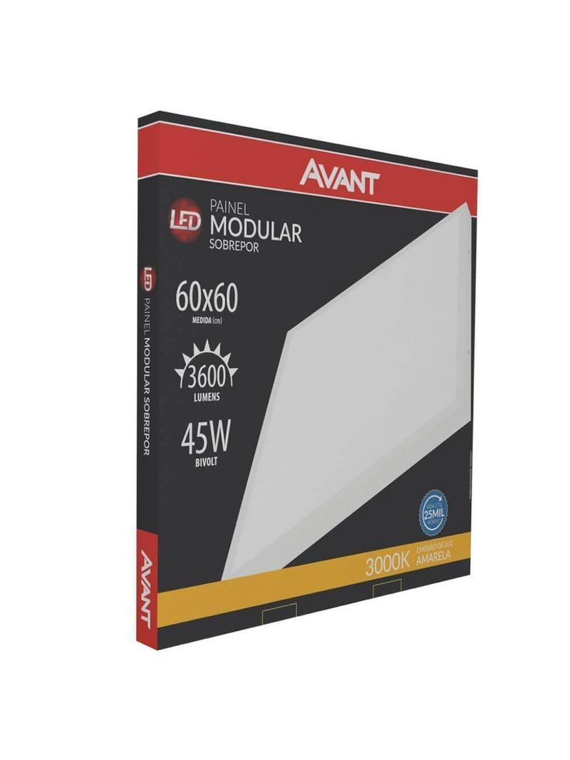 Painel Modular Led Branco Quente 45w 3000k Avant De Sobrepor 600x600 Bivolt - Cód 147910570