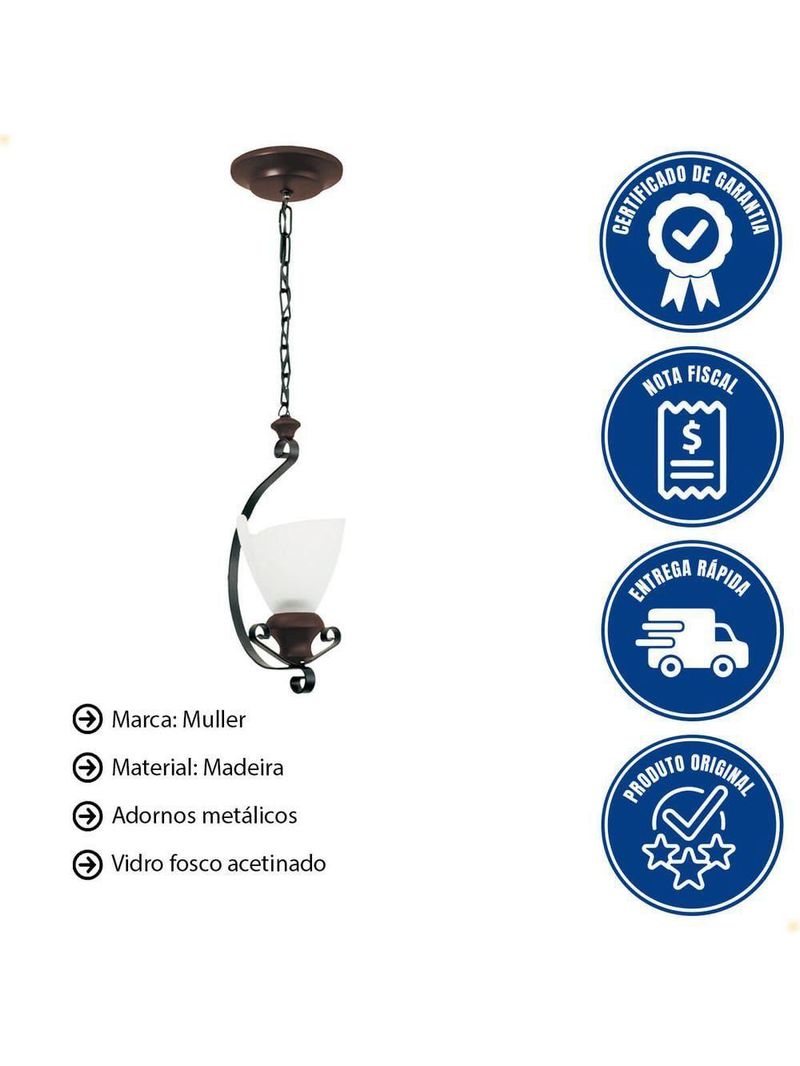 Lustre Muller Artis 1 Lâmpada Envelhecido 7031e