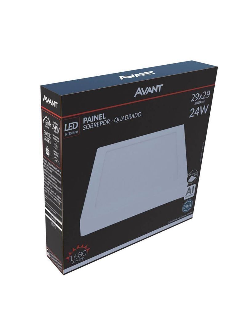 Painel Quadrado Led Branco Frio 24w 6500k Avant De Sobrepor Bivolt 30x30 - Cód 768131375