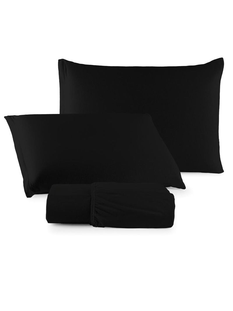Jogo cama lençol sonnet king malha lisa 100% algodão macio 3 peças - preto