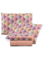 Jogo cama lençol sonnet casal padrão malha estampada 100% algodão 4 peças - mosaico - salmão